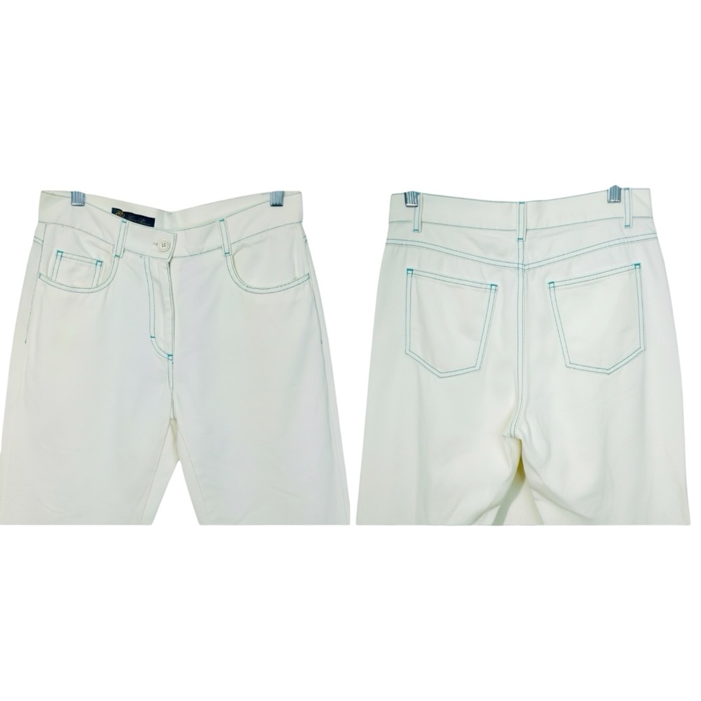 Loro Piana White 5 pocket Jeans With Aqua Blue Threading Accents Sz 8 IT42